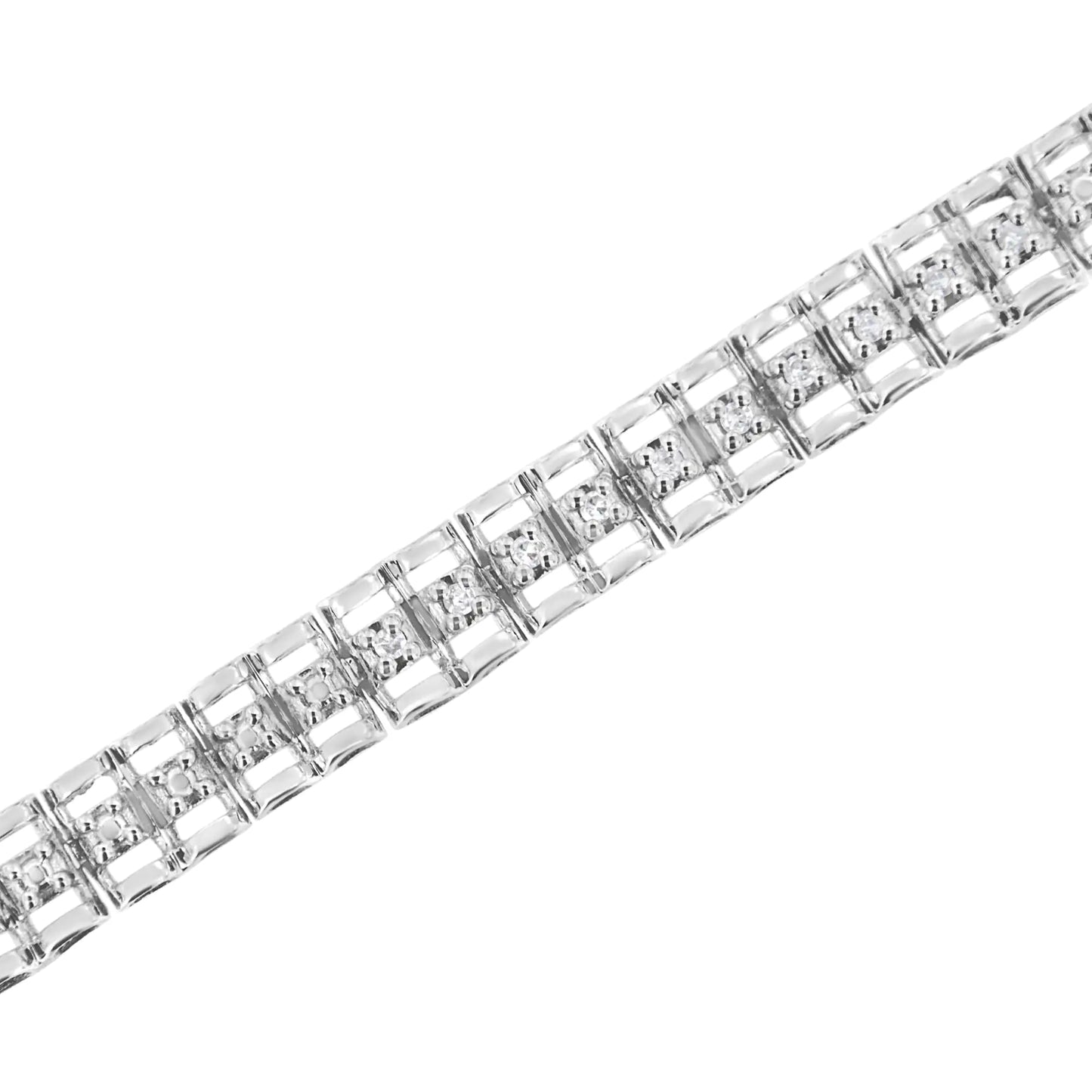 .925 Sterling Silver 1/10 Cttw Diamond Double-Link 7" Rolex Tennis Bracelet (I-J Color, I3 Clarity) - 7.25"